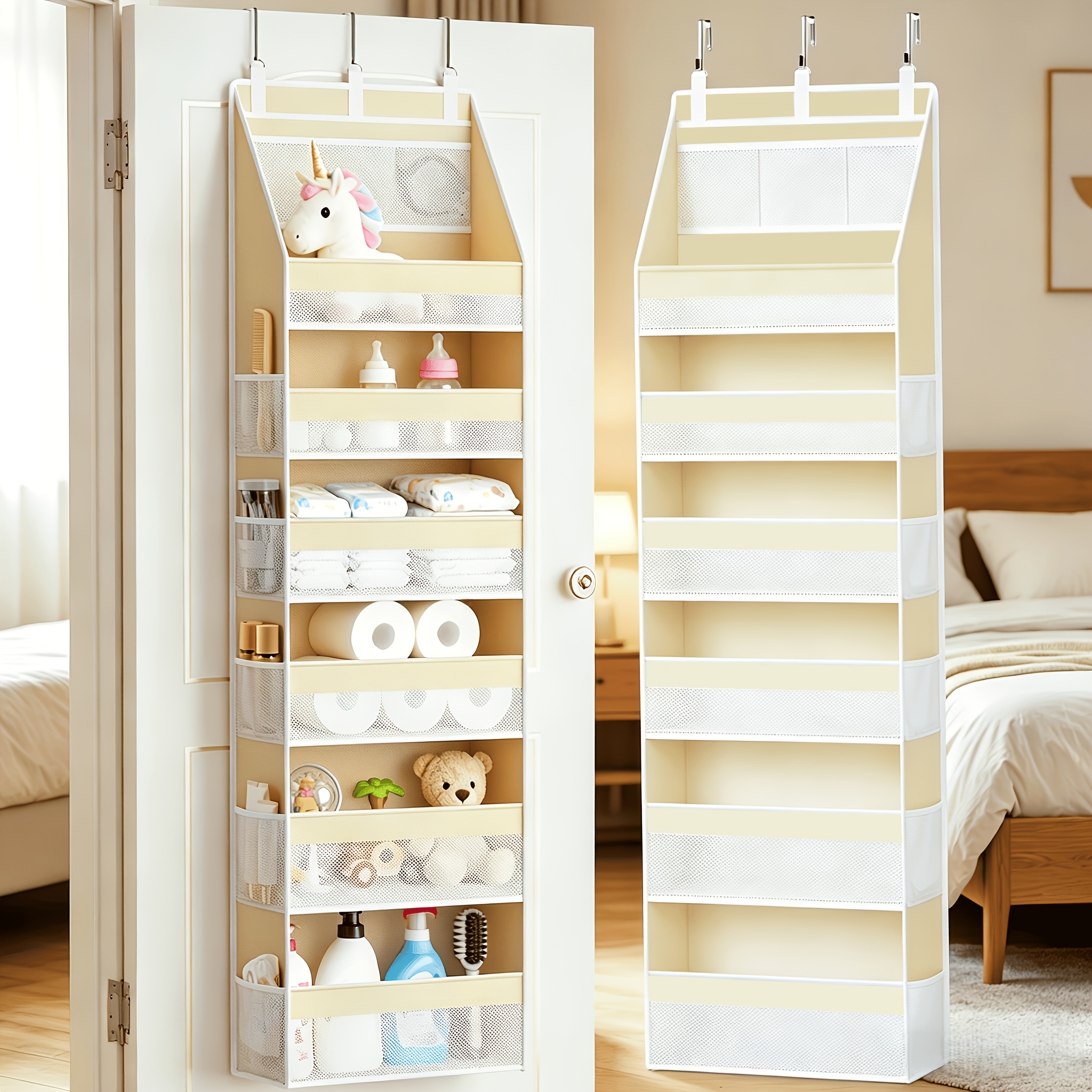 TEMU Over The Door Organizer, 6-tier Hanging Storage Rack With Mesh Pockets, Wall-mountable Door Organizer For Bedroom, Bathroom, Nursery, Pantry &
