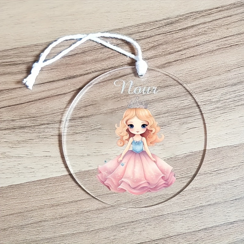 

Custom Acrylic Princess Ornament With Personalized Name - Round Decorative Hanging Charm For Christmas Tree, Birthday Decor, Bag & Keychain Accessory (1 Piece)