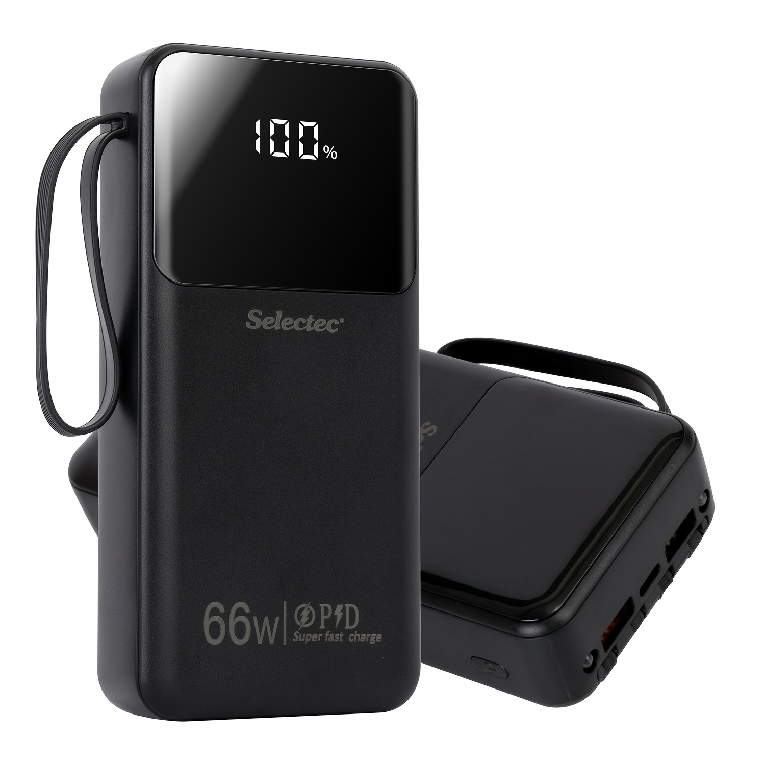 E-shop 20000mAh Powerbank | 66W Schnellladung, Eingebaute LED-Beleuchtung, USB-C Tragbare Handy-Ladegerät mit Eingebauten Kabeln, Reise Camping
