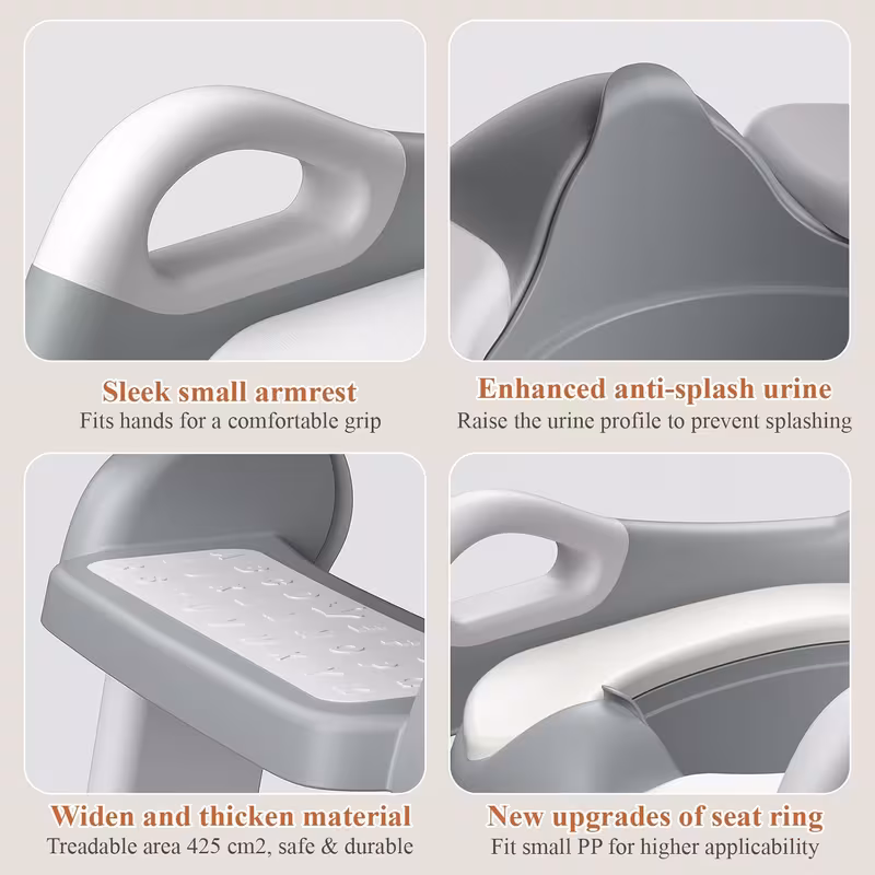 Frog Style 2-in-1 Toddler Toilet Training Seat with Step Stool - Splash Proof, Anti-Slip, Gray