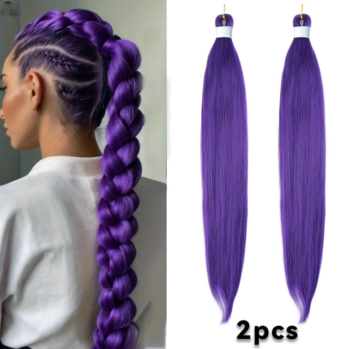 TEMU 2 Packs Braiding Hair 32-inch Pre-stretched Synthetic Braiding Hair Extensions For Braids, Extensions For Stage, Party, Halloween, And Cosplay