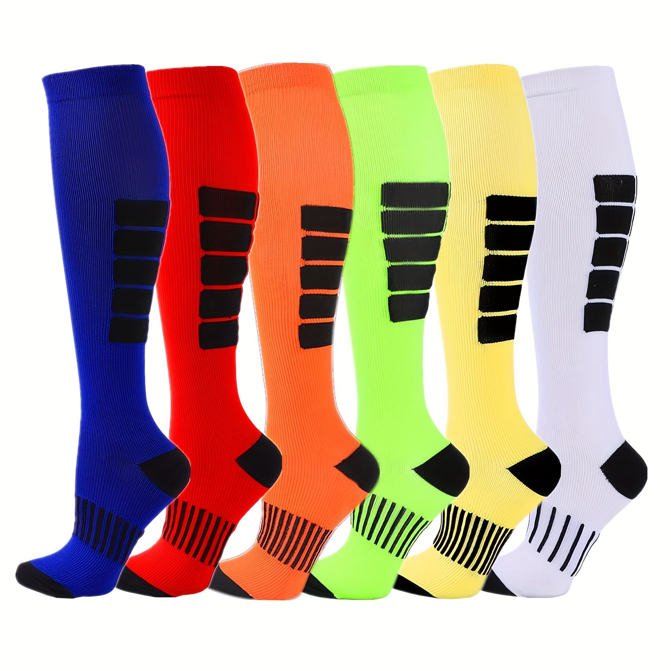 

6 Pairs Compression Knee-high Socks For Outdoor Activities, Color Block Knee High Sport Socks, Comfy Breathable Socks For Running, Cycling, And Hiking