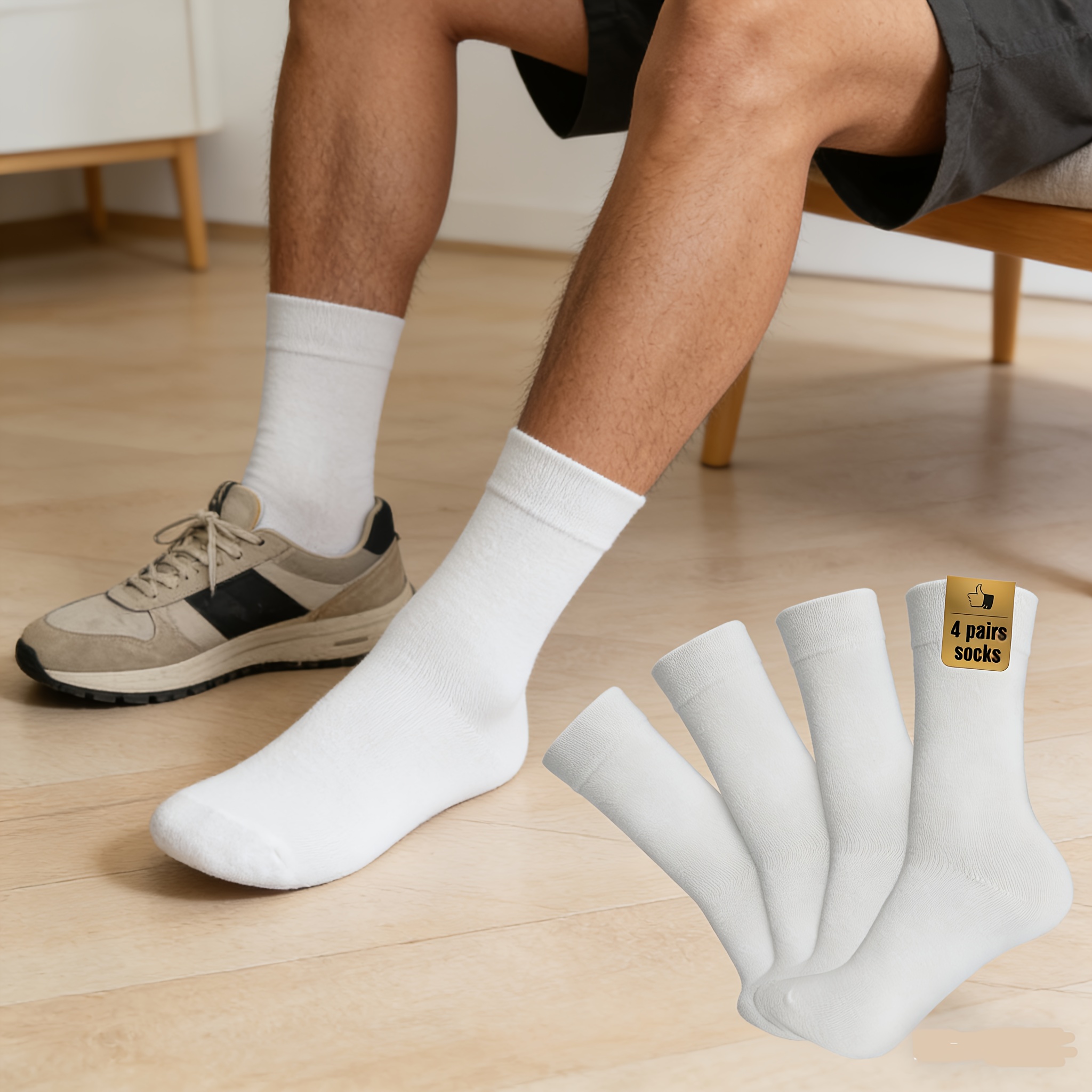TEMU 4 Pairs/8pcs Men's Everyday Casual Socks, Business Casual Socks, High Elastic Socks, Simple And Versatile, Comfortable And Breathable, Suitable