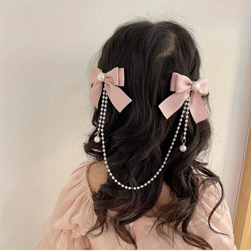 

1pc Cute Faux Pearl Bowknot Decorative Tassel Hair Clip Retro Hair Decoration For Women Wear