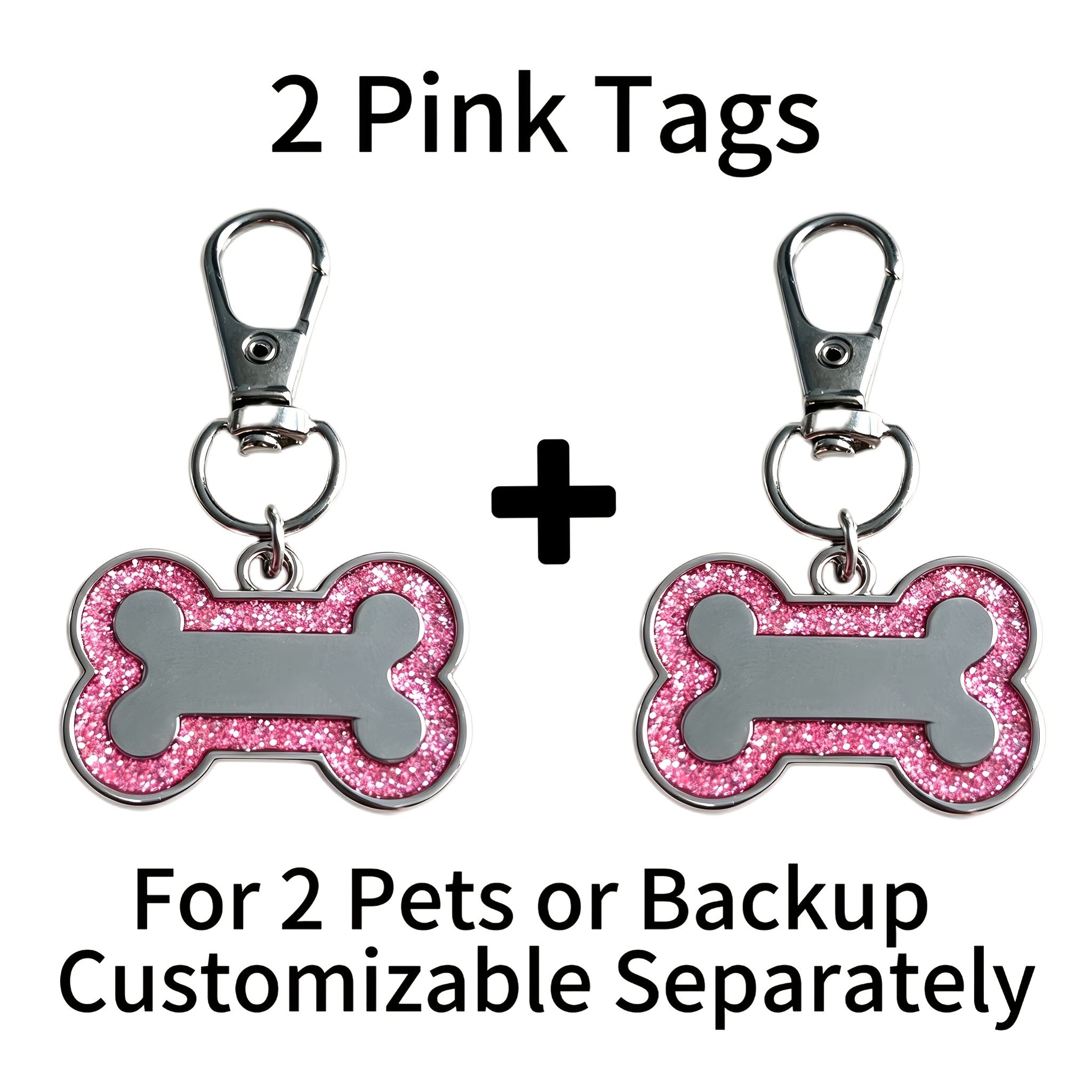 TEMU 1/2pcs Personalized Engraved Dog Id Tags, Custom Double-sided Glitter Bone Shape Tags With Phone Number, Anti-lost Metal Collar Pendants With