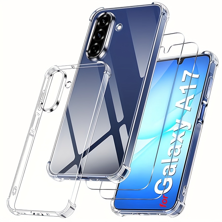 E-shop 3-in-1 [2 Glas + 1 Hülle] Handyhülle für for Samsung Galaxy A17 + 2x HD gehärtete Glas-Displayschutzfolie, schlanke weiche TPU stoßfeste