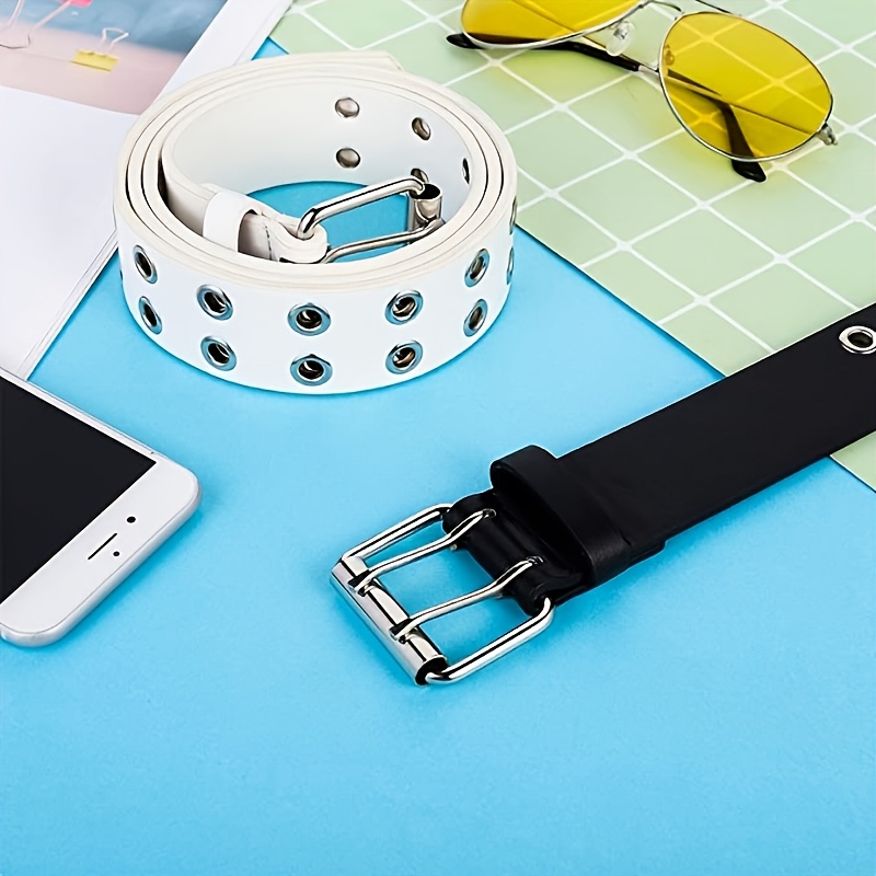 2pcs Double Pin Buckle Belts Eyelet PU Leather