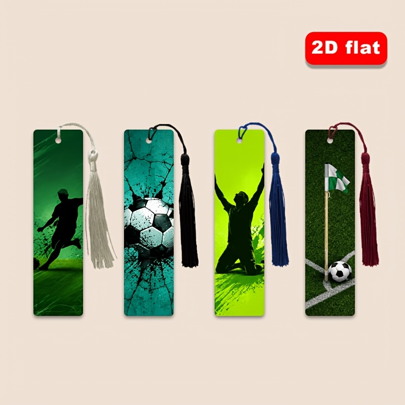 TEMU 4pcs Soccer Silhouette Printed Faux Leather Bookmarks, Illustration Style Flat Printing, Student Teacher Reading Stationery, Marking Reading