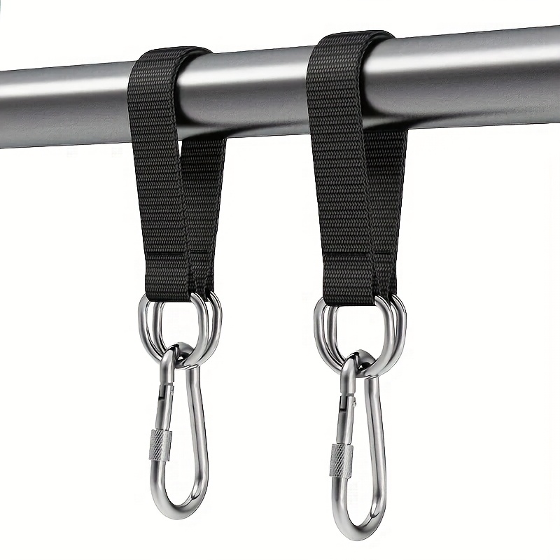 E-shop 2 Stück Robuste Schwarze Verstellbare Schwingungsgurte - 9,45" Wetterbeständige Nylon-Auslanger mit Metallhaken für Hängematten, Hängestühle,