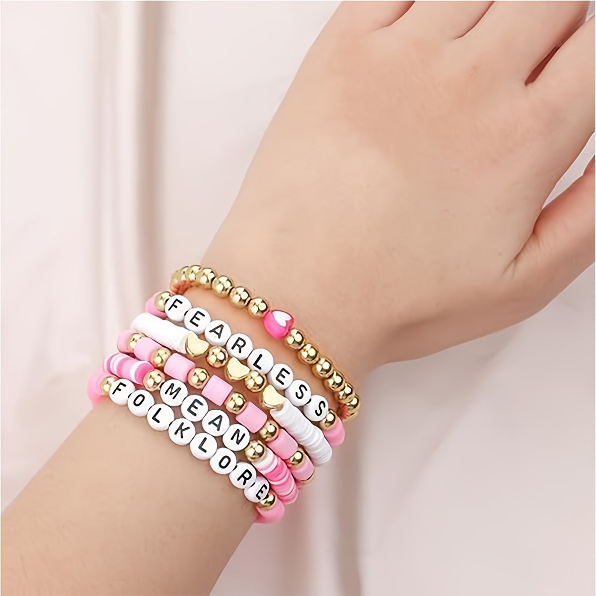 

6pcs Fashion Beaded Soft Clay Bracelet Set Multiple Stackable Soft Clay Bracelet Ornaments