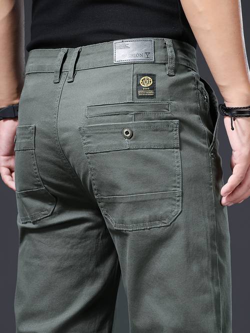 chino pants in dark gray and green two tone made from elastic and breathable fabric featuring three dimensional utility pockets wear resistant and wrinkle resistant casual trousers designed for urban european men aged 25 45