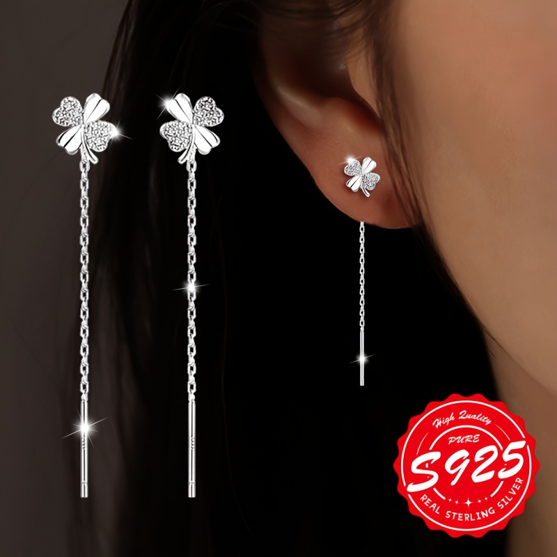 Image of A Pair Of Ladies' Flower Ear Threads, S925 Sterling Silver, All-match Additions, Worn In Daily And Many Occasions, Hypoallergenic