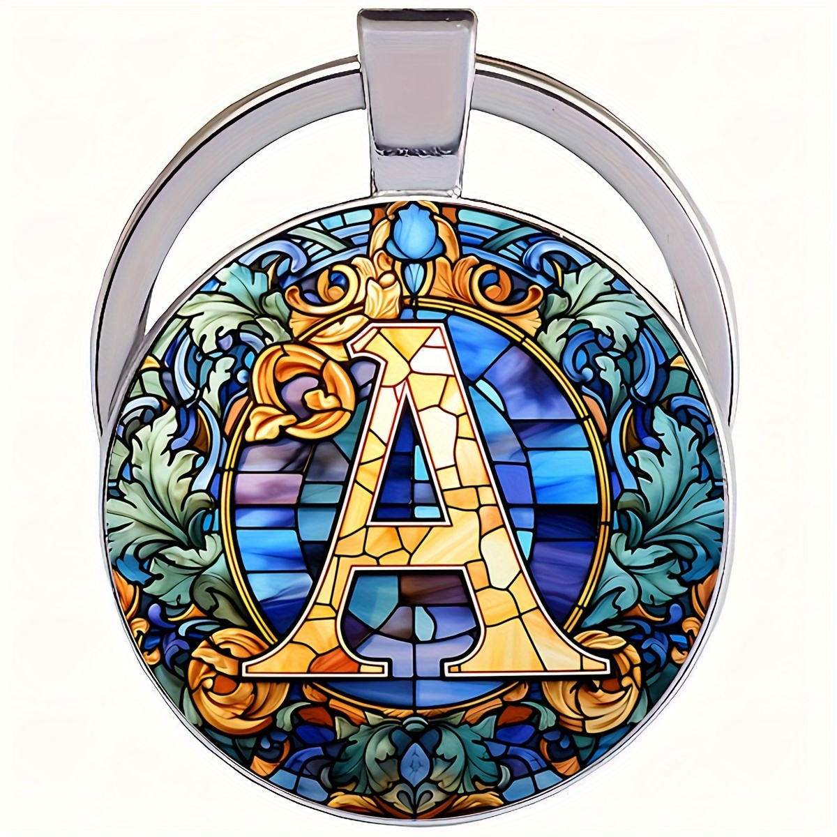 

Alphabet Stained Keychain A-z, Alloy Letter Round Key Ring With Glass Dome Charm, Decorative Ring For , Ideal Birthday Gift For Women - Single Piece