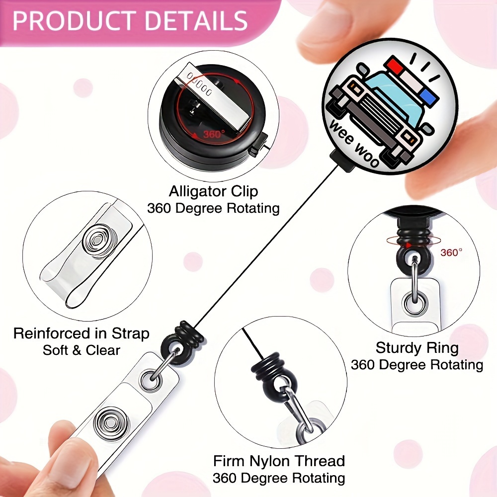 1pc Car Badge Reel 360° Rotatable Retractable ID Clip Funny FBL WEEWOO Easy Pull Buckle for Doctor Nurse Teacher Office Gift,Temu