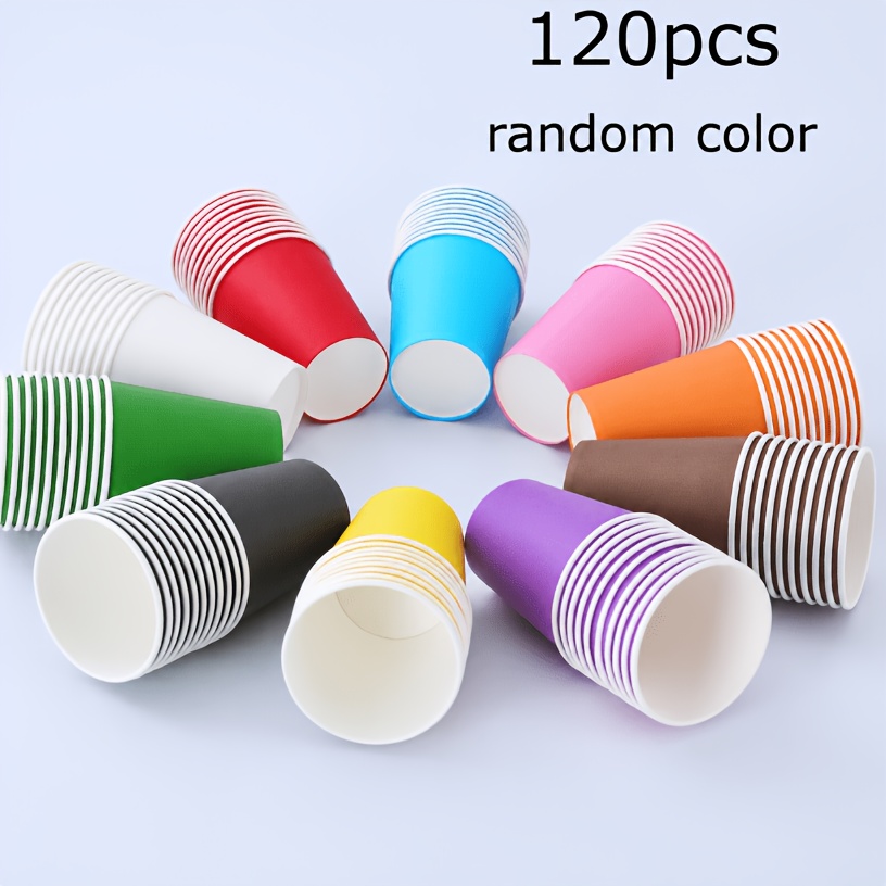 Image of 120pcs Random Color Multicolor Disposable Paper Cups, Solid Color Bulk Cups For Art , Classroom Handicrafts, , Holiday Events, Family Reunions, Office Parties & Casual Occasions