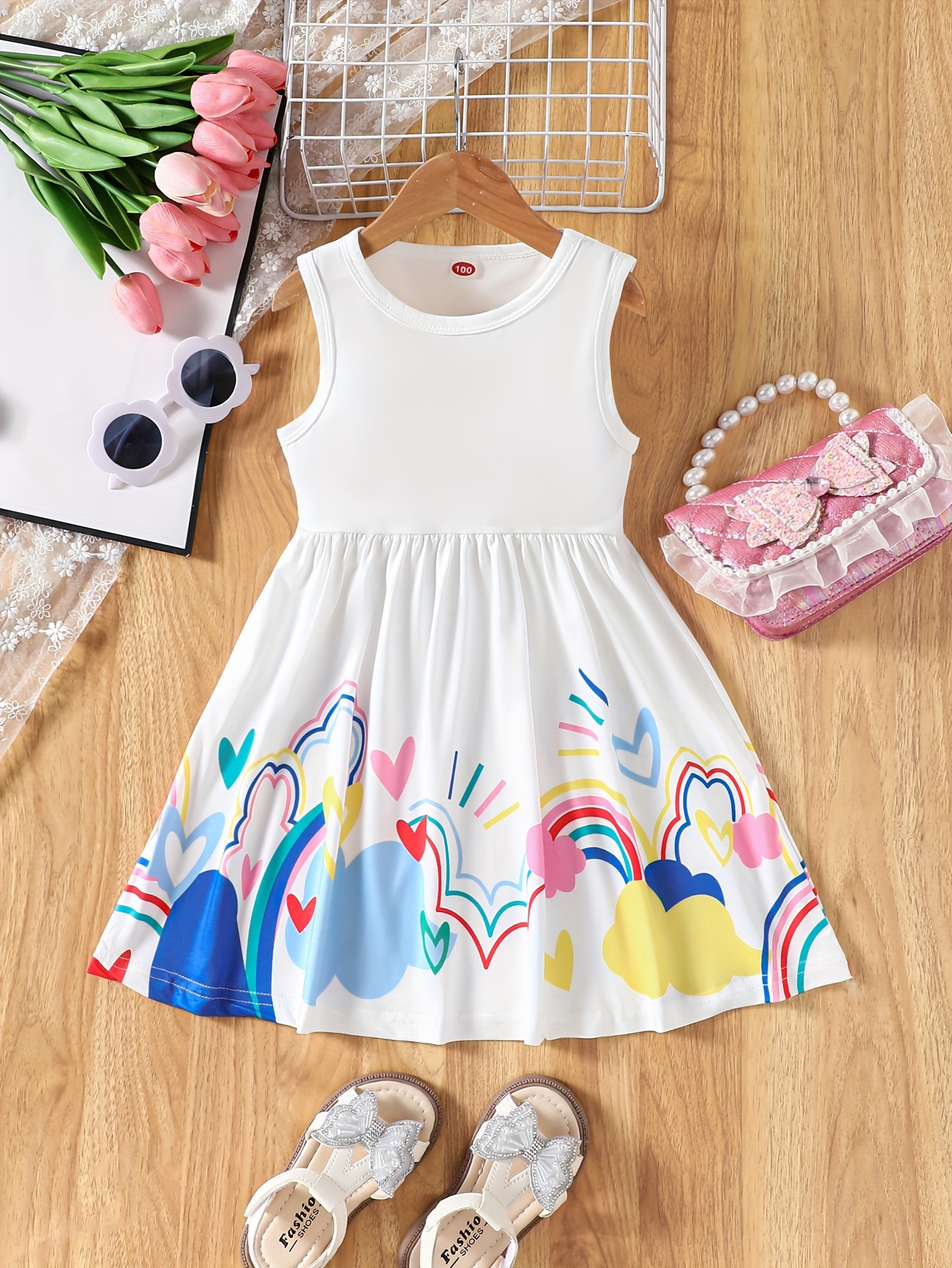 Cute Pattern Cotton Sleeveless Dress Girls Soft Temu