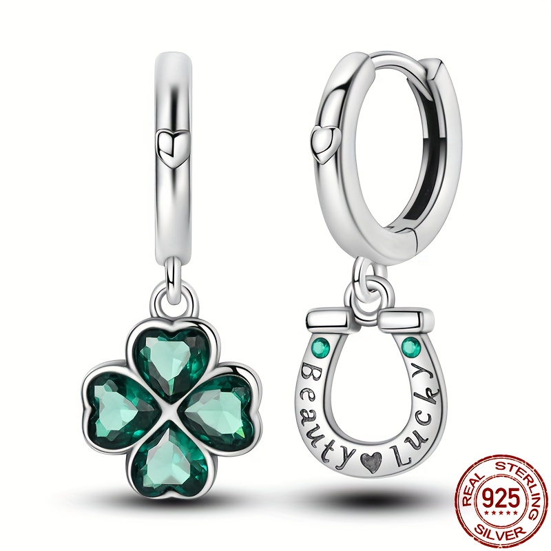 

925 Pure Silvery Horseshoe Clover Asymmetrical Earrings With Elegant And , Luxurious And Very Suitable For As A Gift