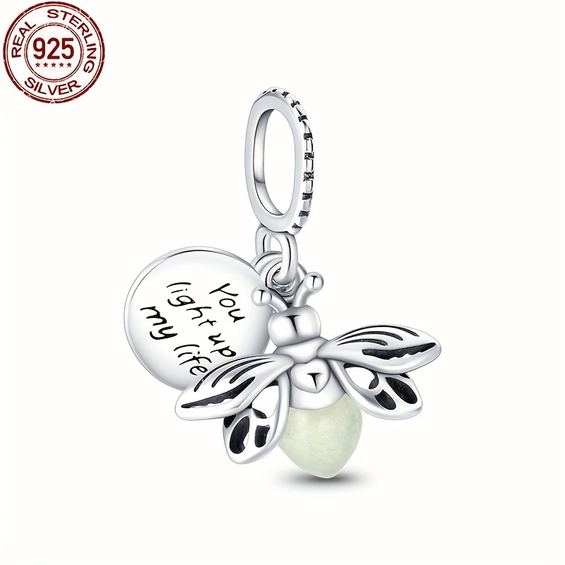 

925 Sterling Silver Firefly Charm With Glow-in-the-dark Bead For 3mm Bracelets, Women's Birthday Jewelry Gift, 3g Silver Weight