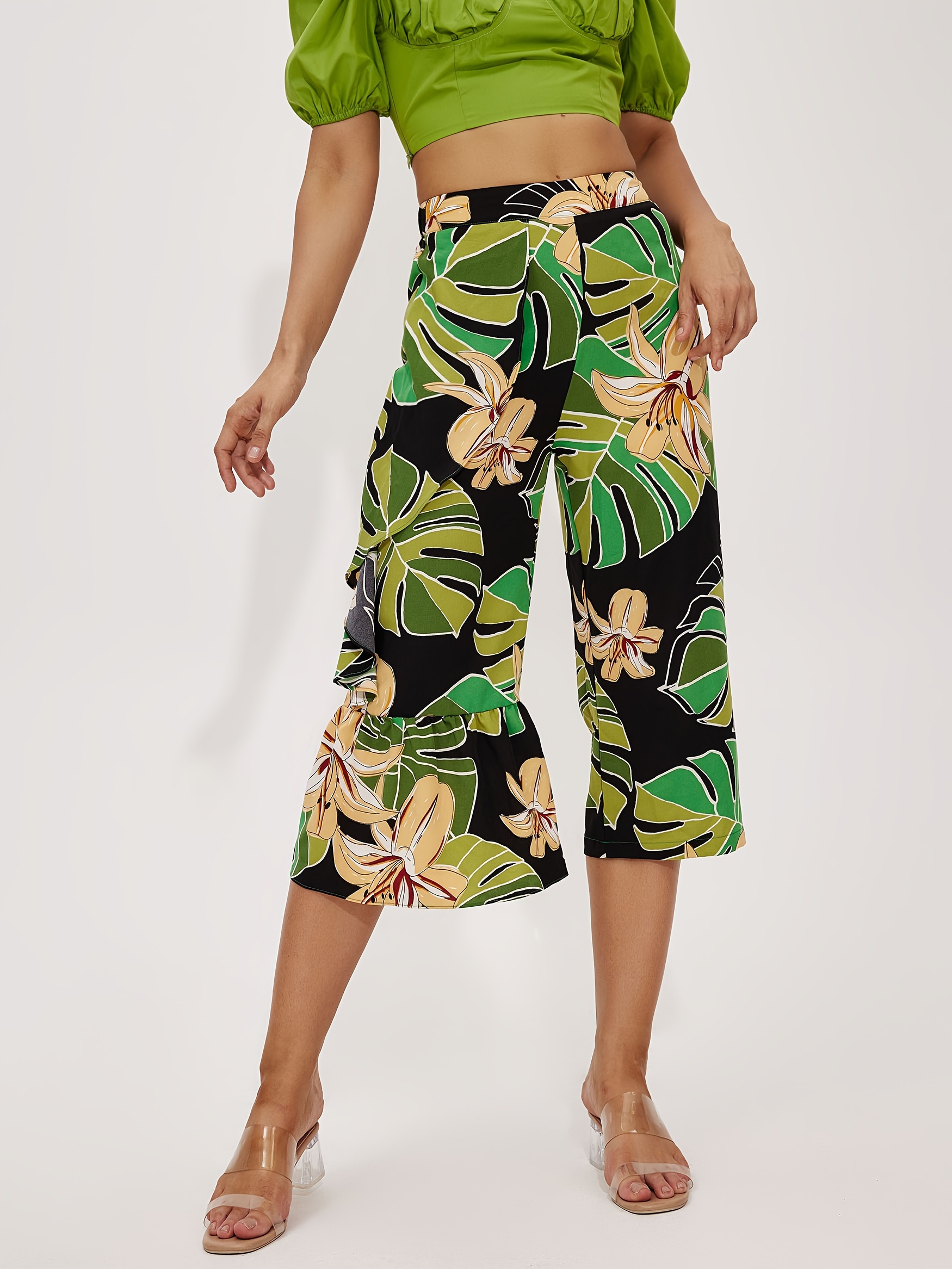 High Waist, Wide Leg Floral Pants  Casual Clothing for Women – DollyUpp