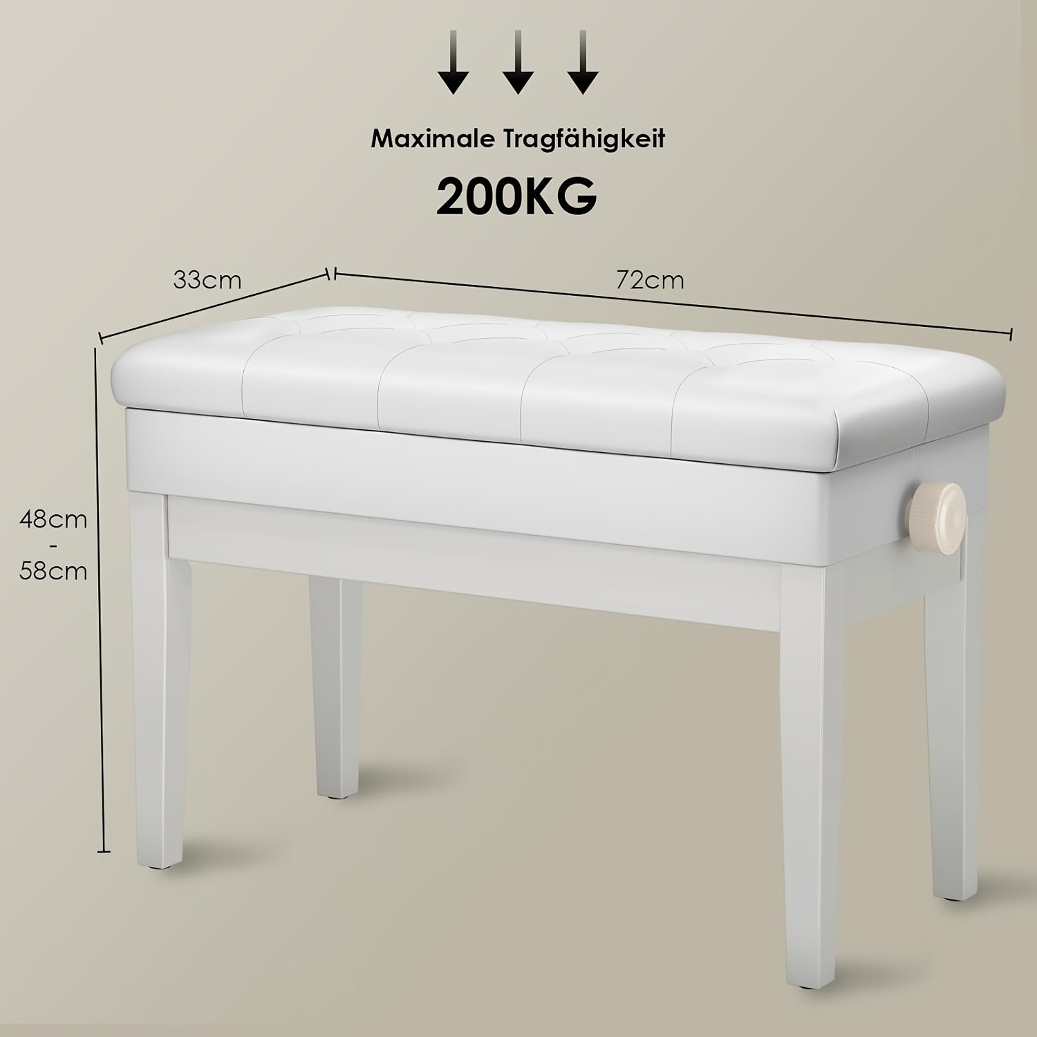 Piano Stool, Keyboard Instrument Stool, Height Adjustable 48-58cm, Size 72 X 33 X 48-58 Cm, With Storage Space, With Pu Leather Cushion, Shoe Changing Stool, Entryway Bench, Load Capacity Up To 200 Kg