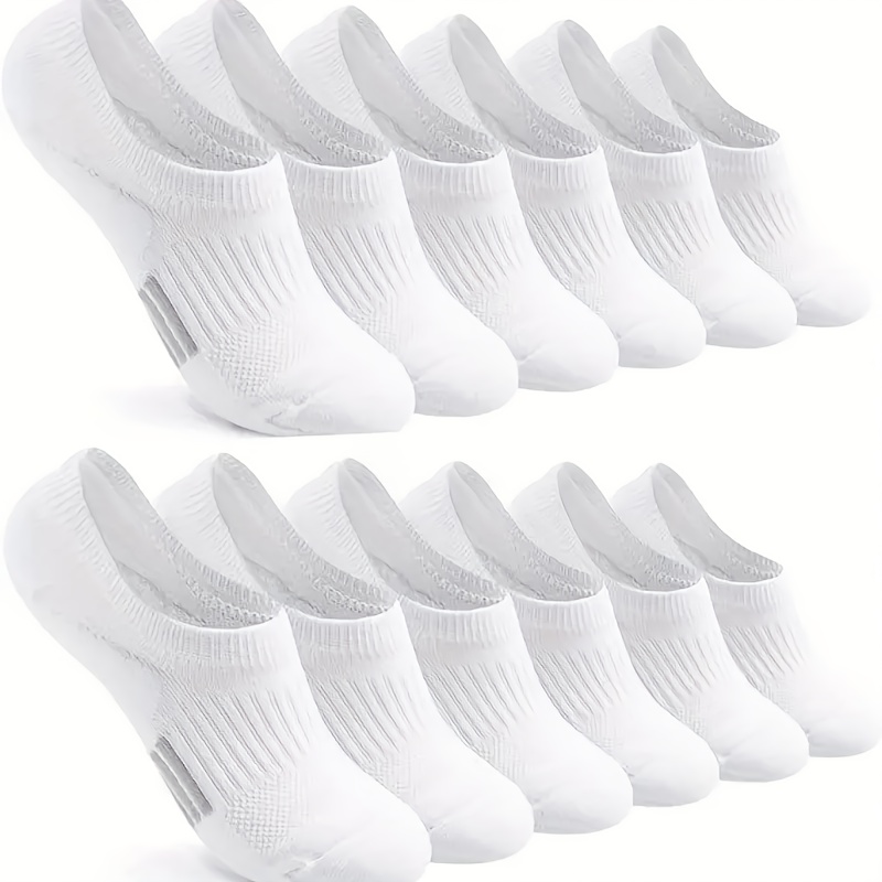 Image of 6-pair Women's Invisible Sports Ankle Socks, Fabric, Solid Colors White And Black, Material, Machine Washable, , Cushioned Non-slip Low-cut Socks, Cute Socks