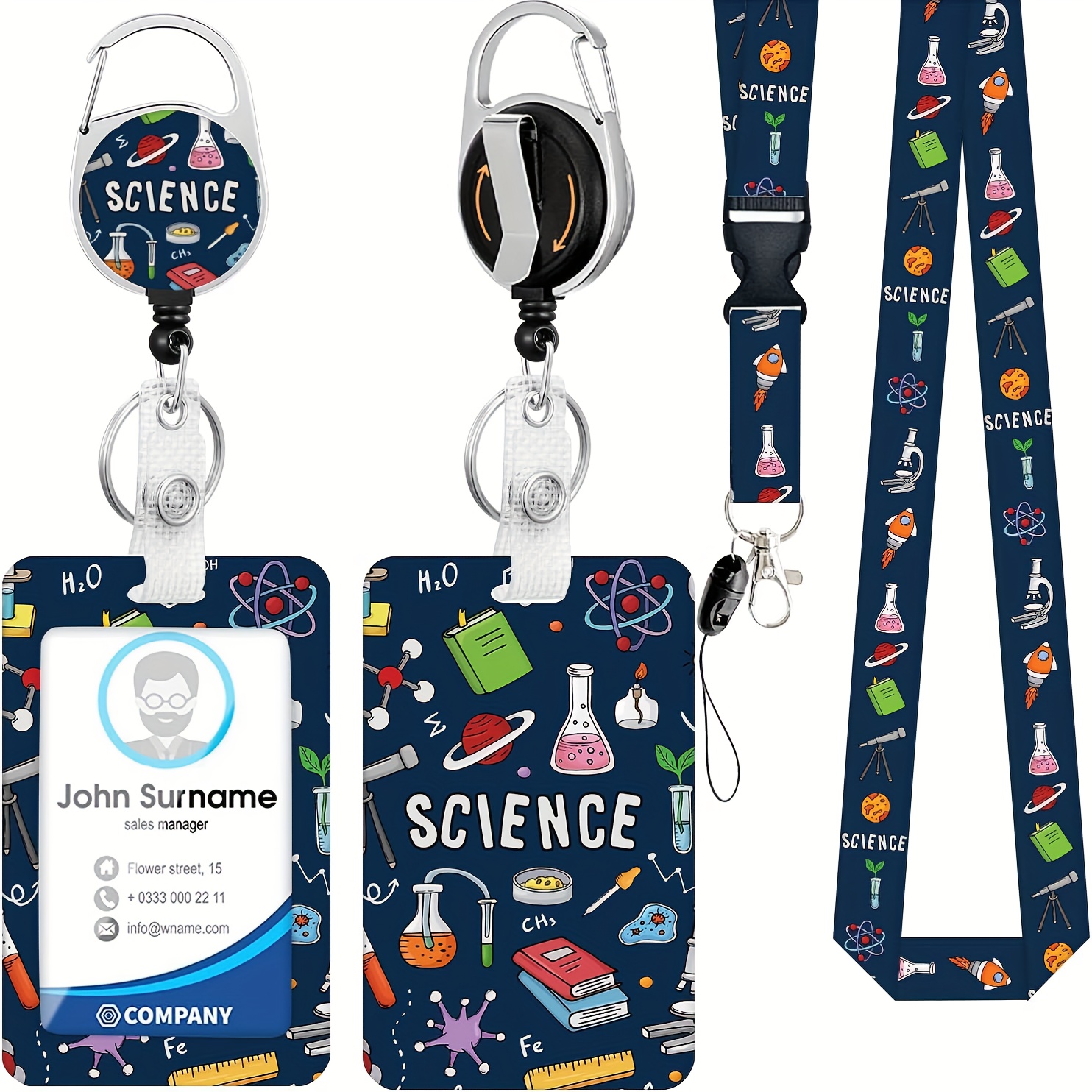 TEMU 2d Lanyard With Id Badge Holder, Scientific Badge Holder, Retractable Reel Clip, Durable Id Holder, With Carabiner, Card Name Tag, Vertical Id