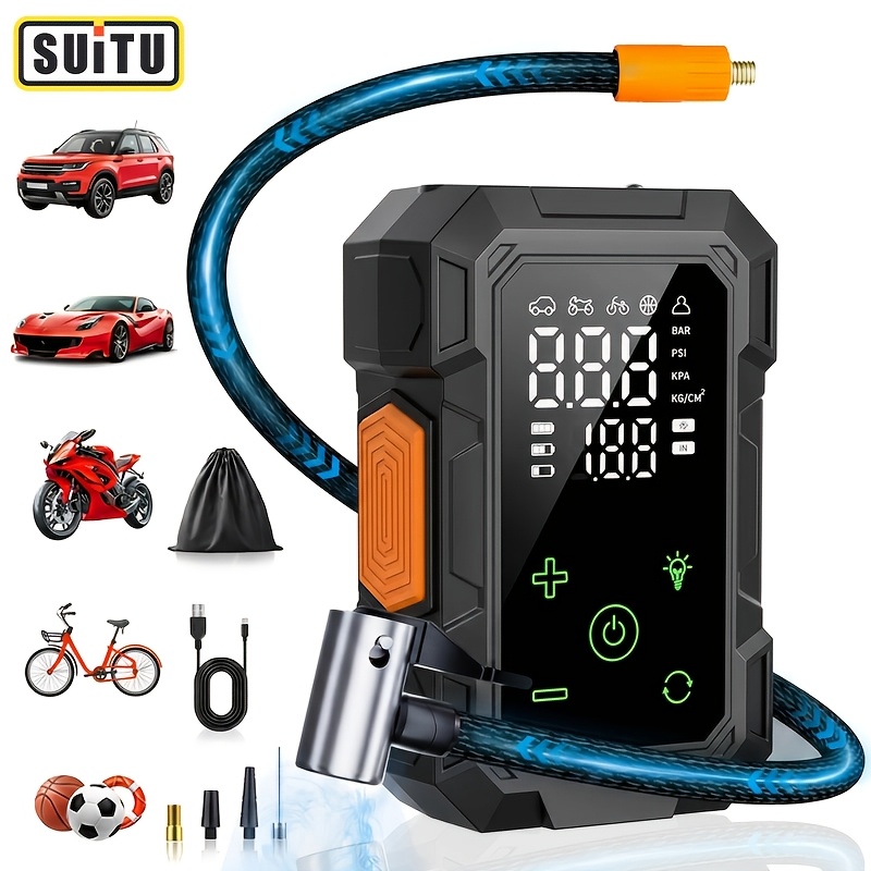 TEMU Suits Tire Inflator Portable Air Compressor Bicycle Tire Pump With Battery 150psi Portable Air Pump For Motorcycle Tires Suitable For Spherical
