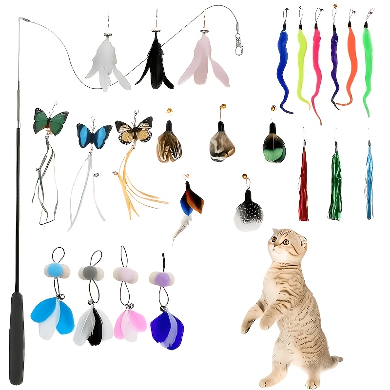 TEMU Extra-long Retractable Cat Teaser - 180cm/70.87 Inches Retractable Rod - Interactive Cat Toy - Artificial Feathers - Durable For Chewing -
