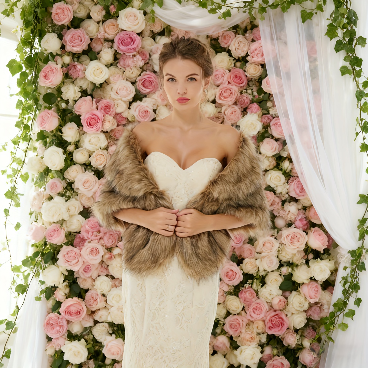 womens elegant plush faux fur wedding cape collar shawl
