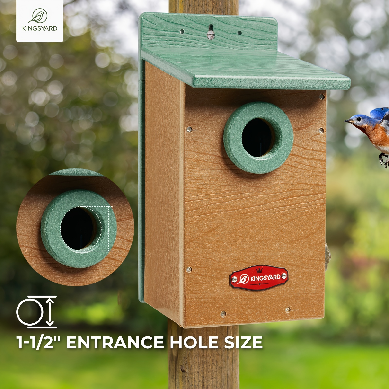 

Kingsyard Recycled Plastic Bird House For Outdoor, Bluebird House With , Nesting Box Birdhouse For Yard Garden Wild Bird Watching, Green