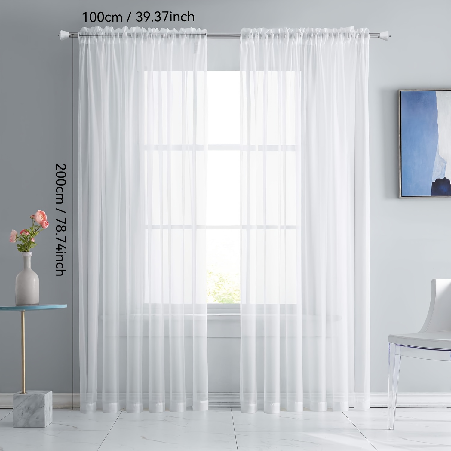 TEMU Lot de 2 Rideaux en Tulle Uni, Décoration pour Salon et Chambre