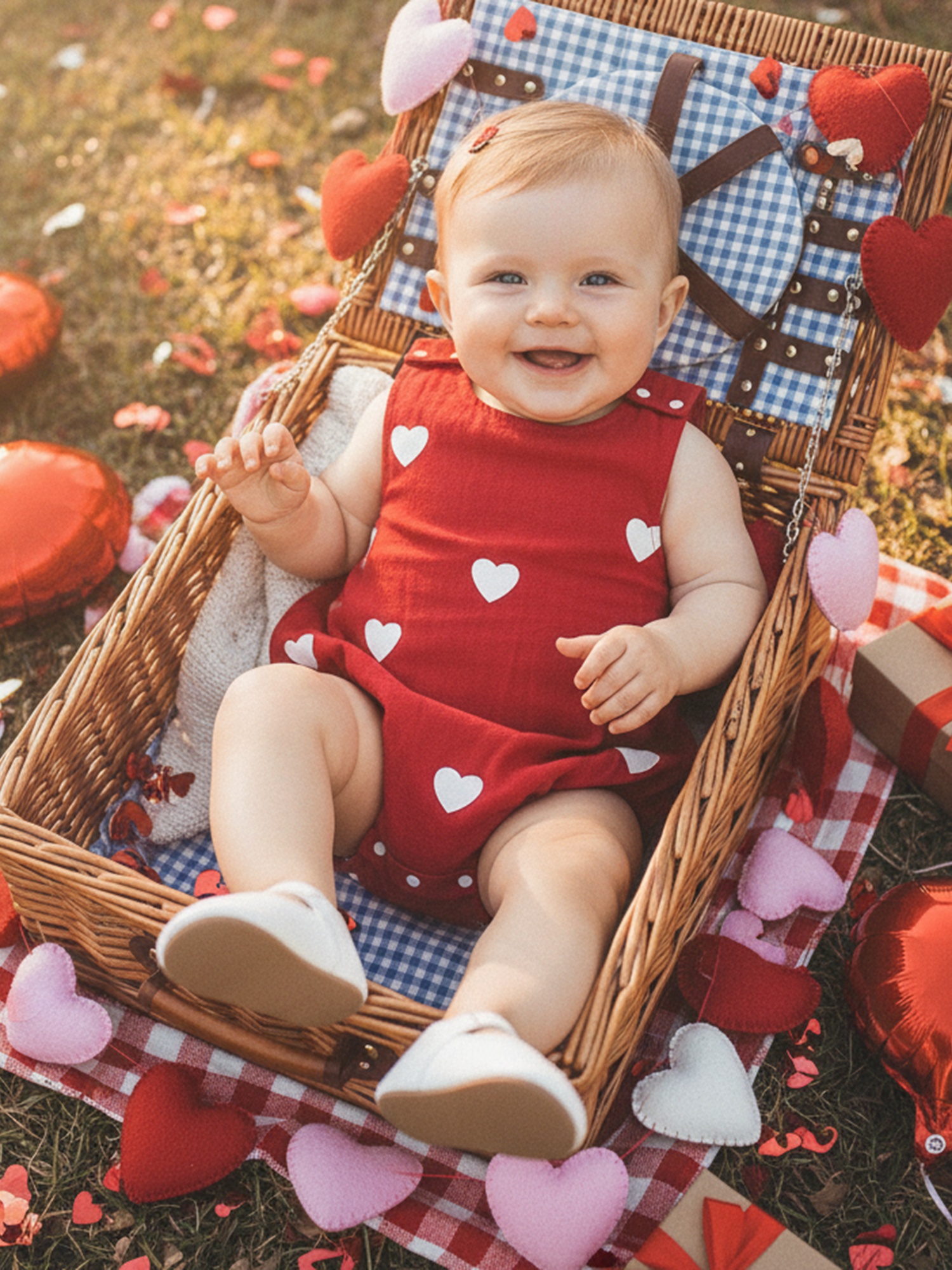 Valentine's Day Sleeveless Crew Neck Heart Print Romper