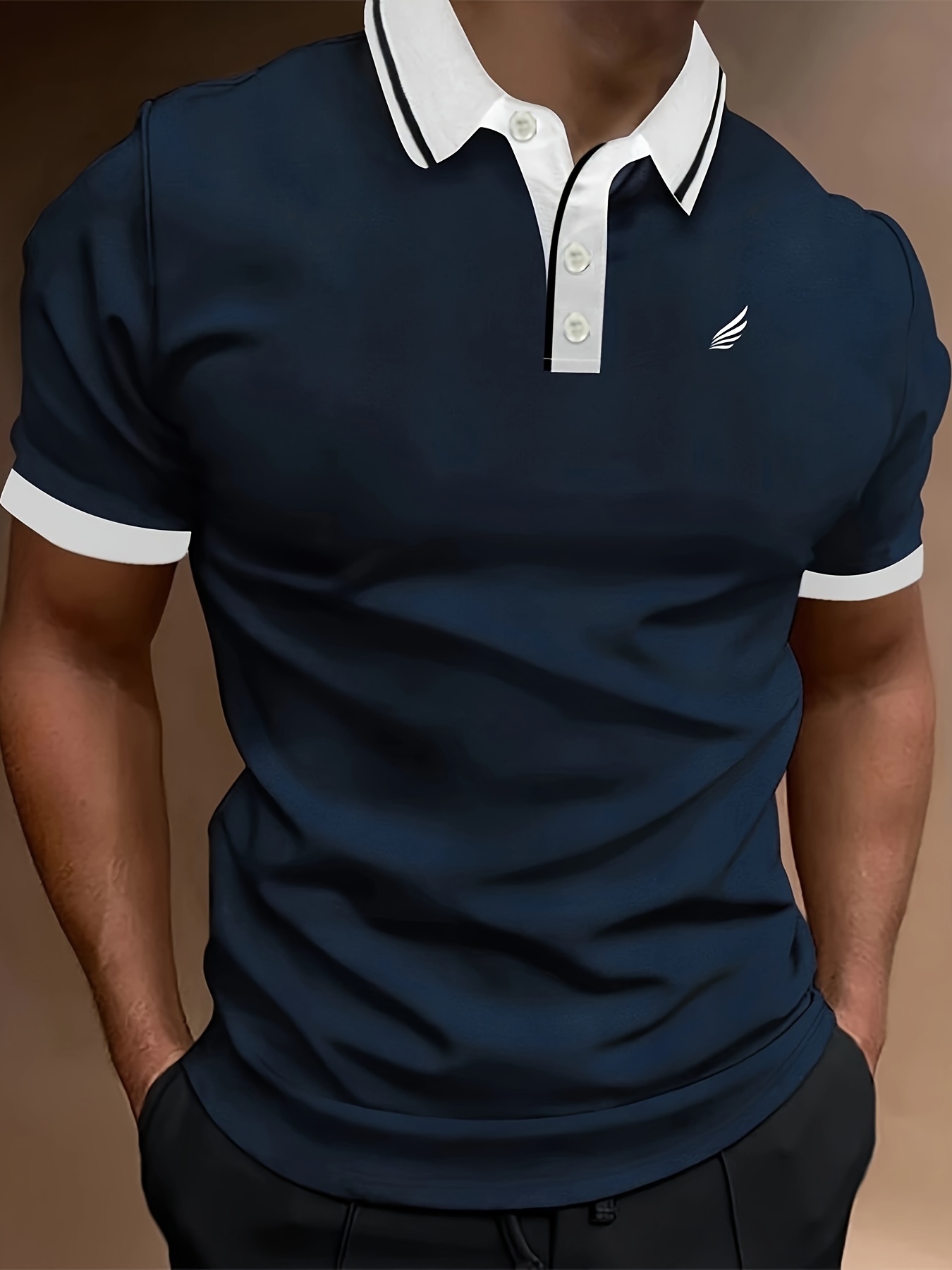 Men'S Lightweight Breathable Summer Shirt - Solid Color Black with White Logo, Short Sleeve, Button-Up Collar, Regular Fit for Golf, Tennis & Casual Wear, Golf Shirt, Golf Attire, Sleek Sporty Design, Comfortable Fabric