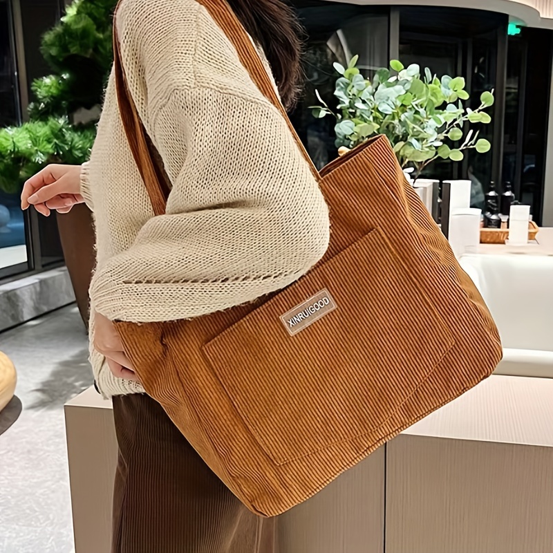 

Sac fourre-tout en velours pour femmes - Sac à main décontracté pour le shopping et les déplacements avec fermeture à glissière, lavable à , bords huilés - Disponible , marron foncé, , foncé