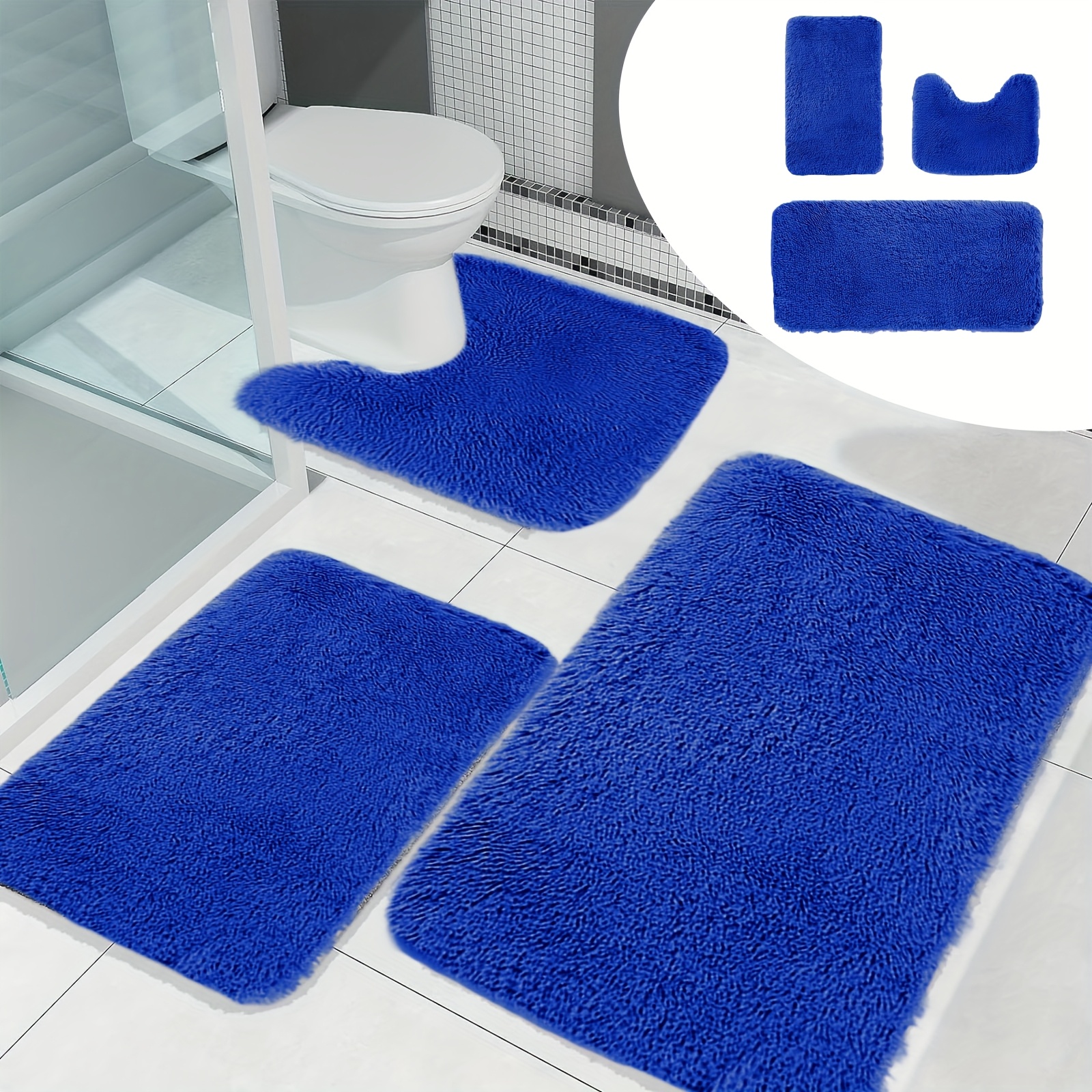 TEMU 3pcs/ 4pcs/ 5pcs Long Fleece Bath Mat Set, Solid Color Bathroom Rugs Toilet Water Absorption Bathroom Rug Sets With Non-slip Backing, Soft Bath
