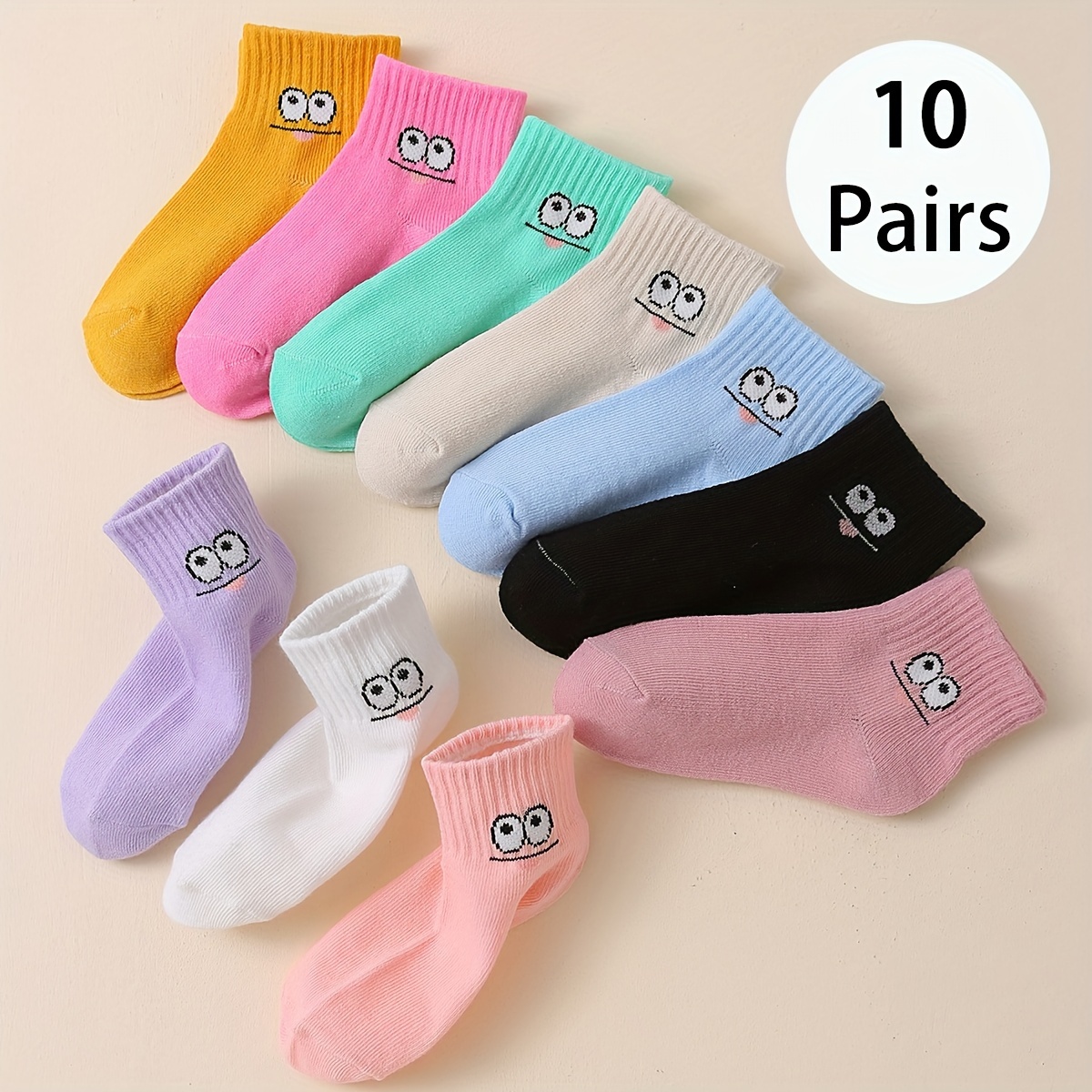 

10 Pairs Of Kid's Fashion Cute Eyes Pattern Low-cut Socks, Comfy Breathable Casual Socks For Daily Wearing