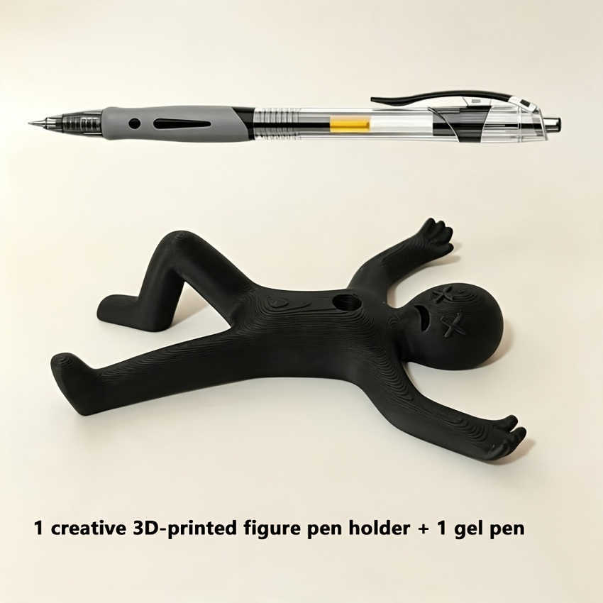 TEMU Black Ballpoint Liquid Ink Pen And 3d Printed Creative Liquid Ink Pen Holder Set, 3d Printed Liquid Ink Pen Holder Compatible With Multiple