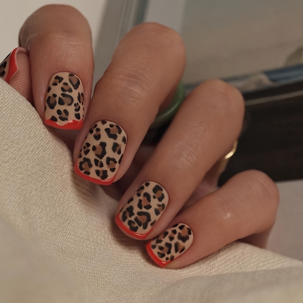 

24pcs Chic Leopard Print Press-on Nails Set - Matte Finish, Short Square Shape For Women & Girls