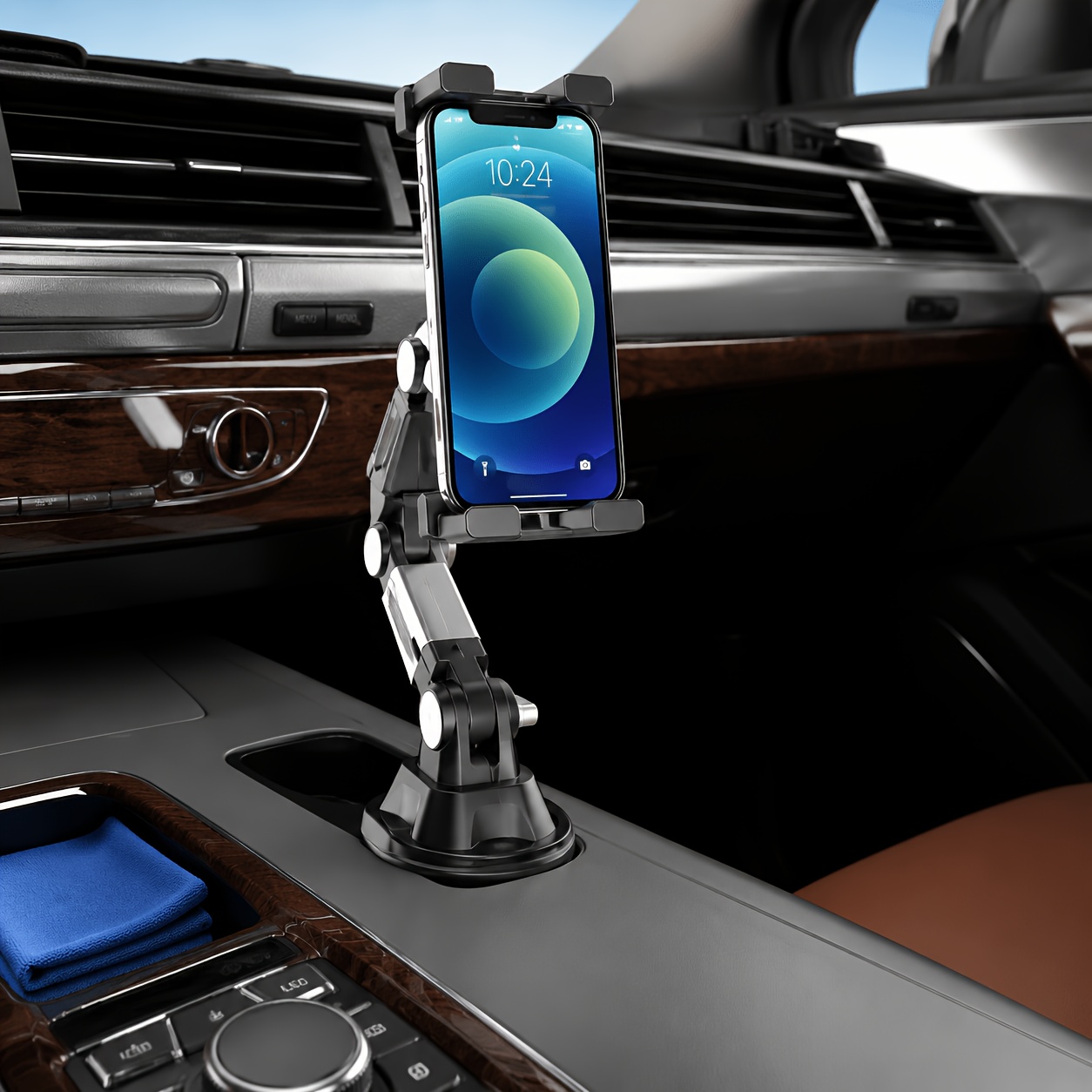 TEMU 360° Adjustable Car Tablet Holder With Strong Suction Cup Mount, Universal Dashboard Ipad Holder With Multi-angle Arm, Stable Phone & Tablet