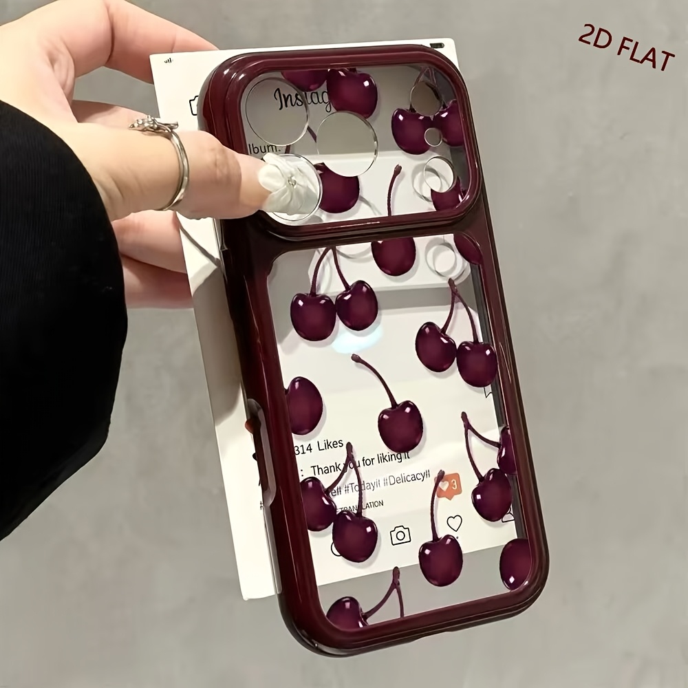 TEMU Phone Case - 2d Flat Burgundy Cherry Pattern Phone Case Suitable For Iphone 18 Pro Max, Iphone 18 Pro/16/11/13/ Plus/15 Pro/15 Pro Max/12/14 Pro