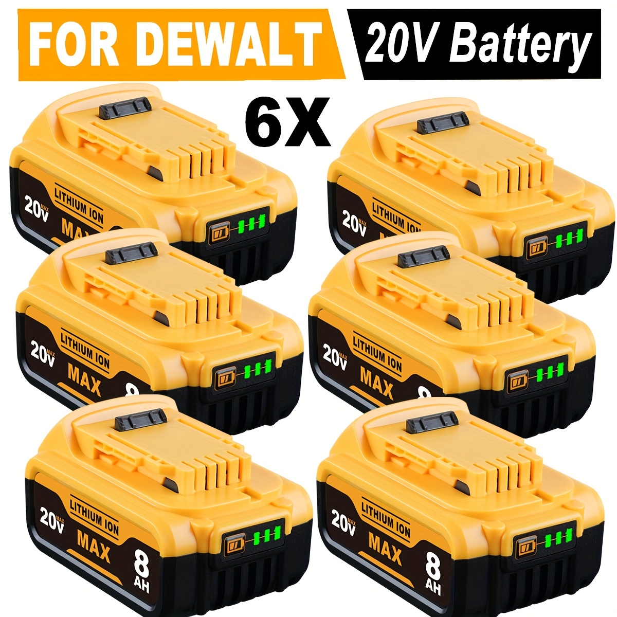 TEMU 6-pack 8000mah 20v Max For Dcb200 Dcb201 Dcb203 Dcb207 Dcb206 Cordless Power Tools - High-capacity Rechargeable Lithium-ion, Durable Plastic,