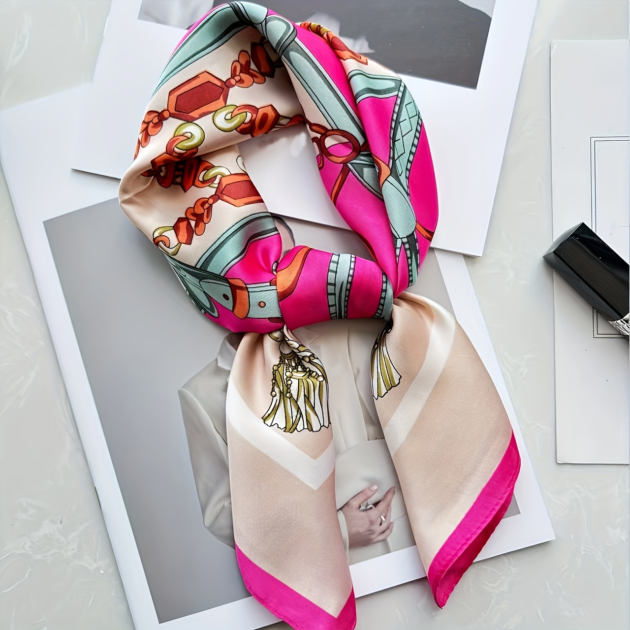 E-shop 1 Stück Elegantes Rosa Türkis Satin-Kopftuch mit Paisley-Muster – Leicht, Atmungsaktiv, Quadratisches Tuchdesign, Ideal für Damenmode, Kopftuch,