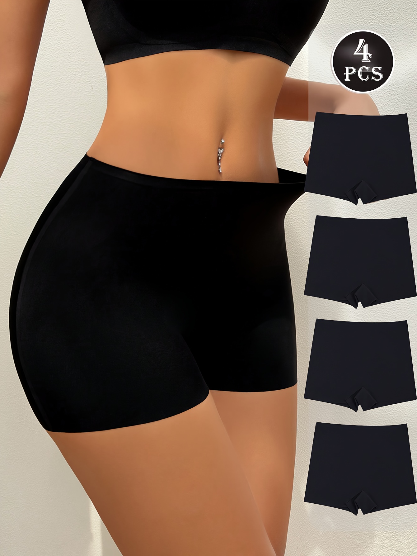 4pcs womens boyshort panties high stretch soft comfortable     underwear in black white elegant knit fabric for casual attire comfortable clothing    