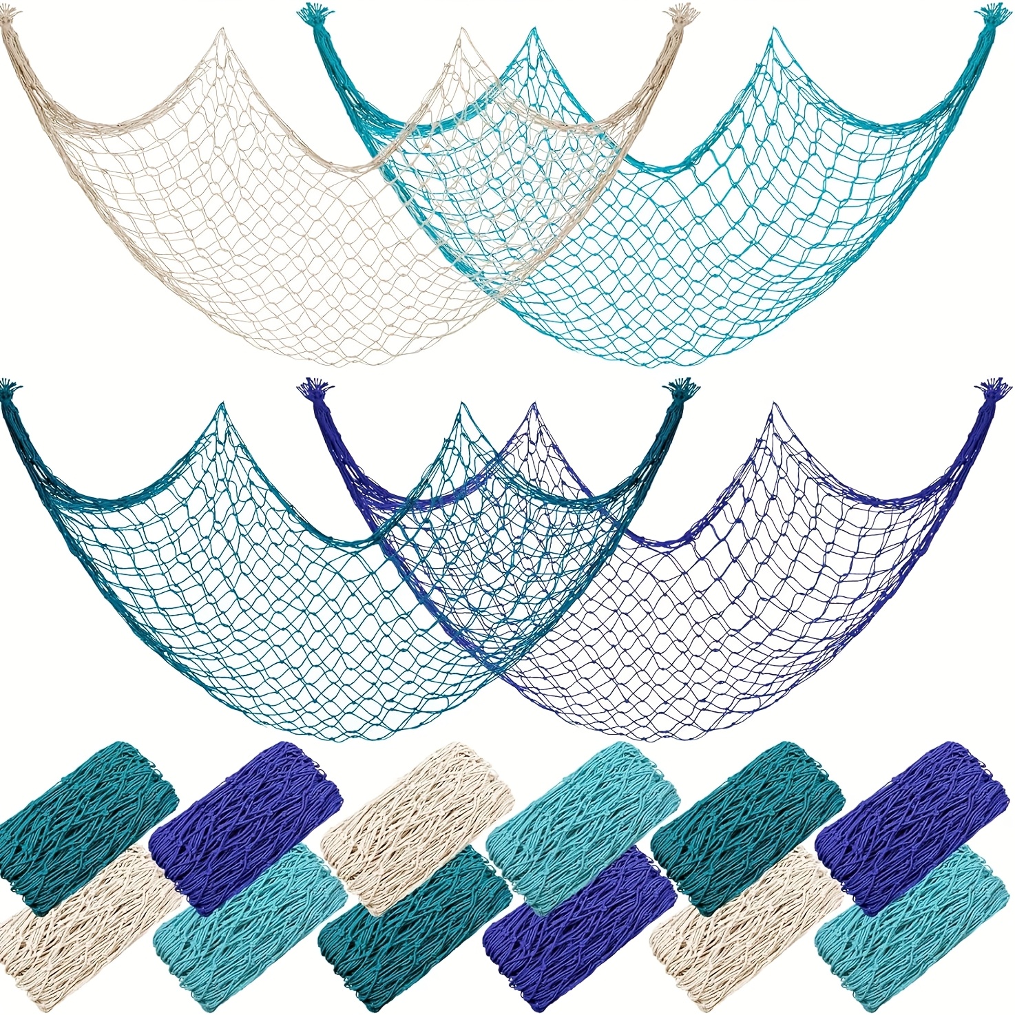 TEMU 12 Pack Decorative 80 X 40 Inch Fish Net Decorations For Party Hanging Fish Net Wall Decor Ocean Nautical Beach Sea For Party Decorations Large Photo Net ( Color)