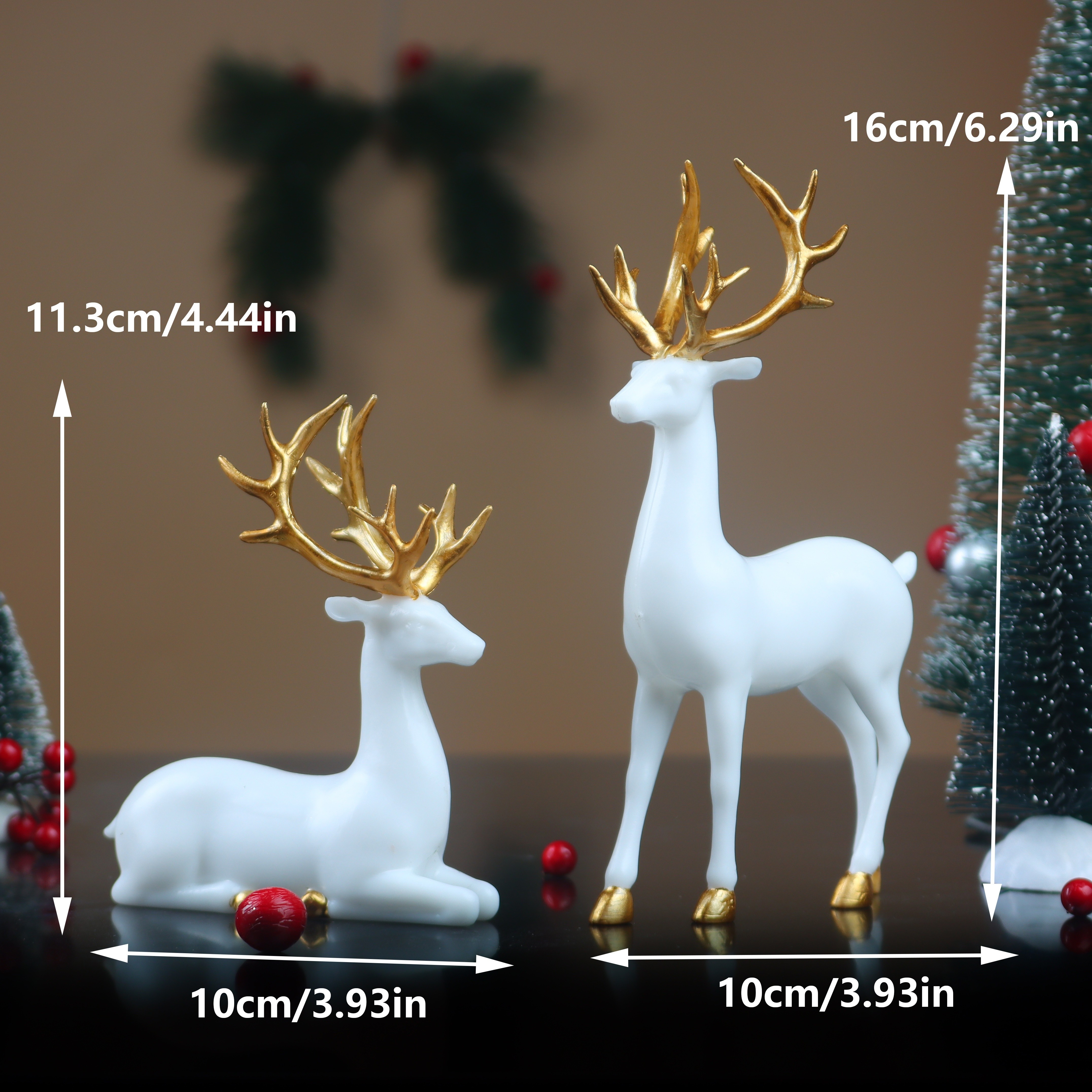 Image of A Pair Of Standing Christmas Reindeer Statue Ornaments, Holiday Gift Decorations, Office Living Room Bookshelf Desktop Decorations