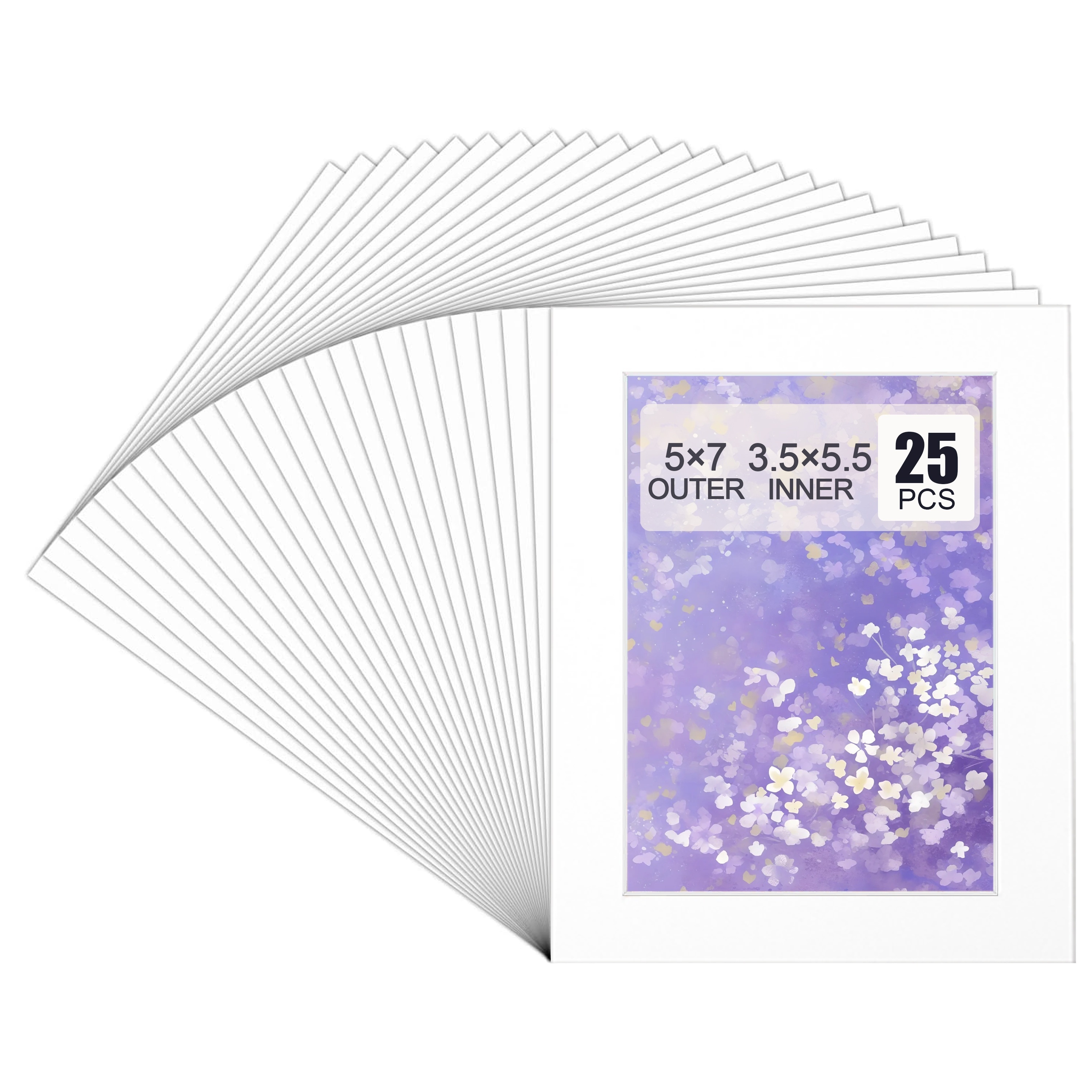 

25pcs White Picture Mats 5x7" - Acid-free, Beveled Edge For Frames & Wall Decor, Perfect For Photos & Artwork