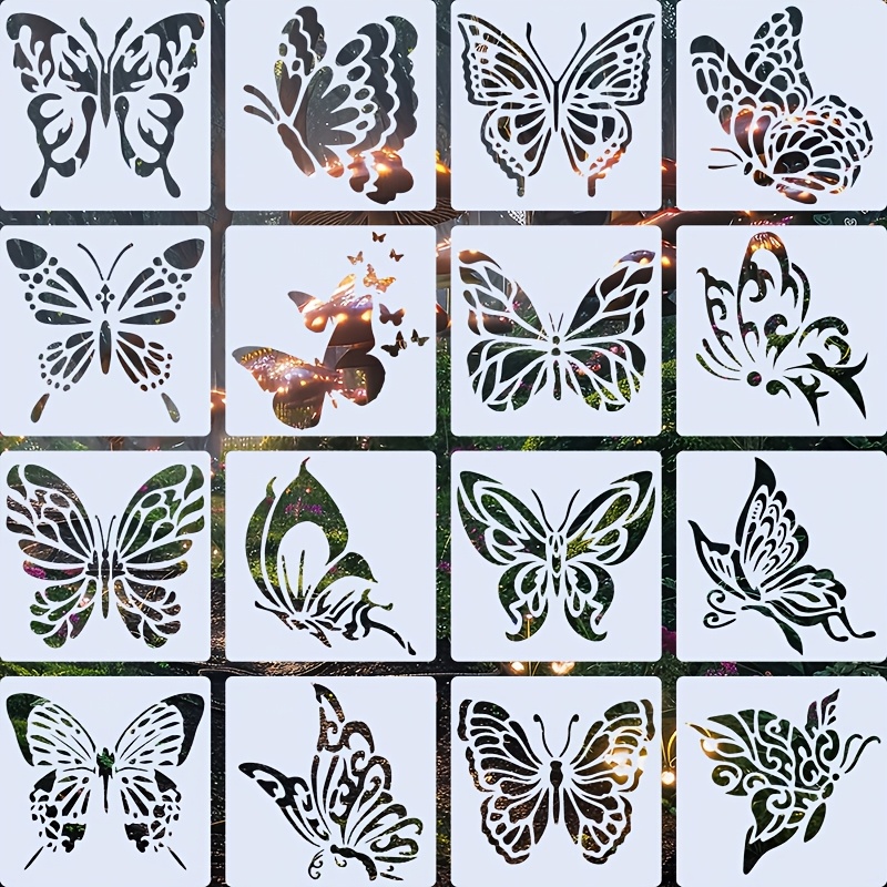 E-shop Schmetterlingsmalvorlagen, 16 Stück, 4×4 Zoll, geeignet für Wandkunst, Illustrationen und kreative Materialien. Ideal für Scrapbooking,