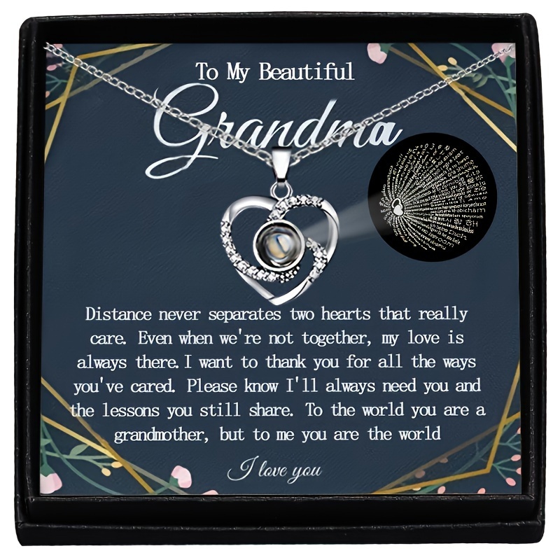 

Stylish And Elegant Heart-shaped Pendant Necklace For Grandma, With Card Gift Box Accessories, Holiday Birthday Christmas Gift