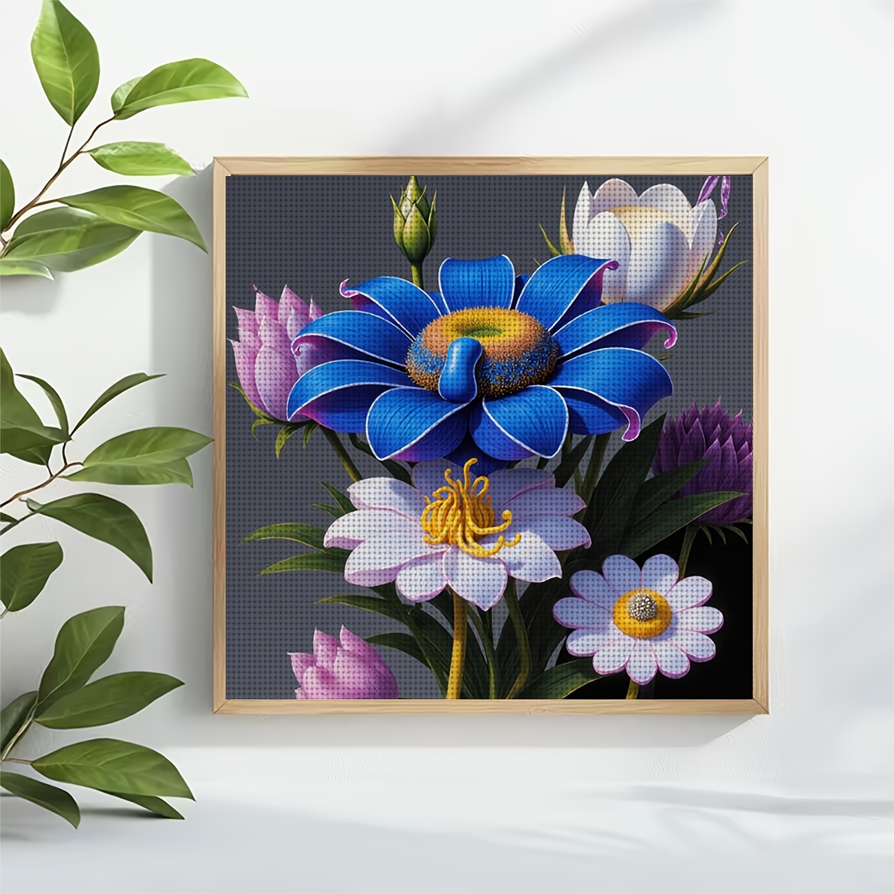 Cross Stitch Printed Kit, Frameless, "Colorful Floral Bouquet" Pattern
