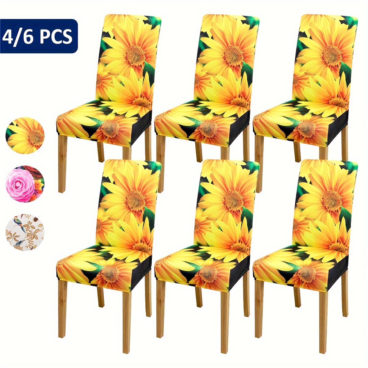 

4/6pcs Sunflower Pattern Chair Slipcovers, Dining Chair Cover, Furniture Protective Cover, For Dining Room Living Room Office Home Decor